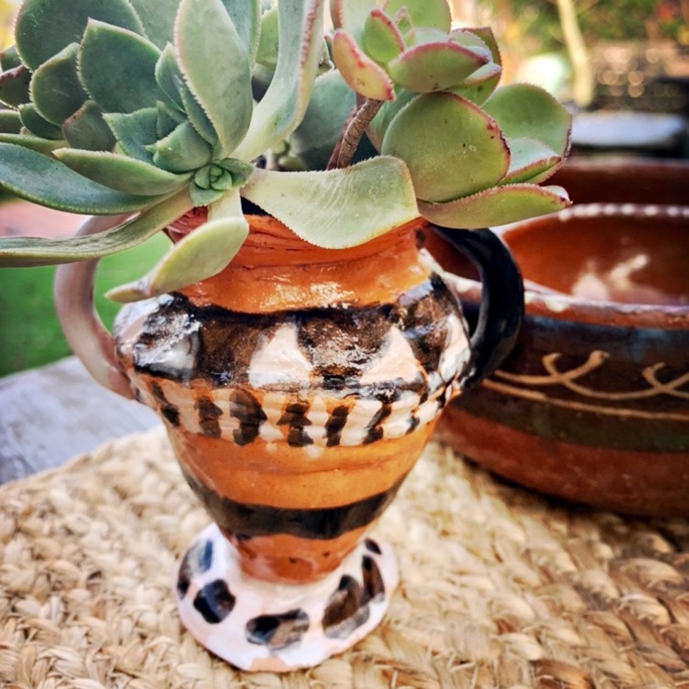 Handmade, hand painted imperfect ceramic vase.